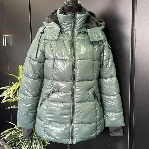 Steve Madden Puffer coat/jacket,removable faux fur hood, pockets, thumb holes - Picture 1 of 15